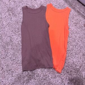 Two A New Day Tank Tops - Vibrant Orange Top and Brown Top Sold Together